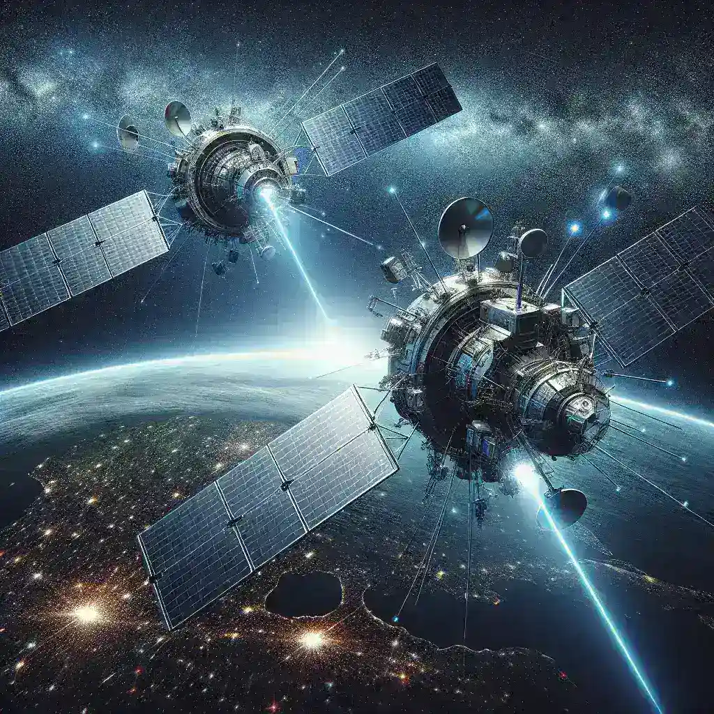 "NASA tests laser communication between satellites achieving record data transmission rates - image showcasing satellite technology in space."