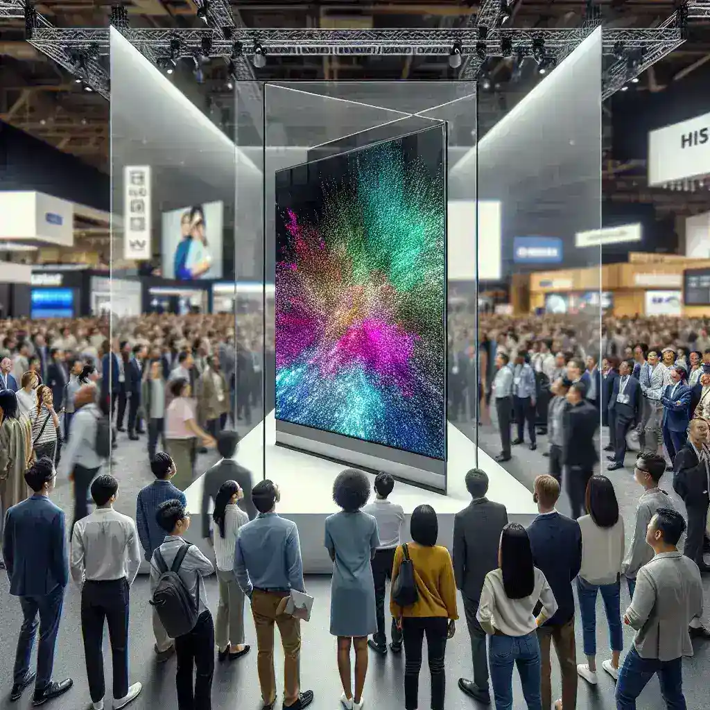 "LG OLED transparente na feira de tecnologia em São Paulo, exibindo inovação em design e tecnologia de televisores."