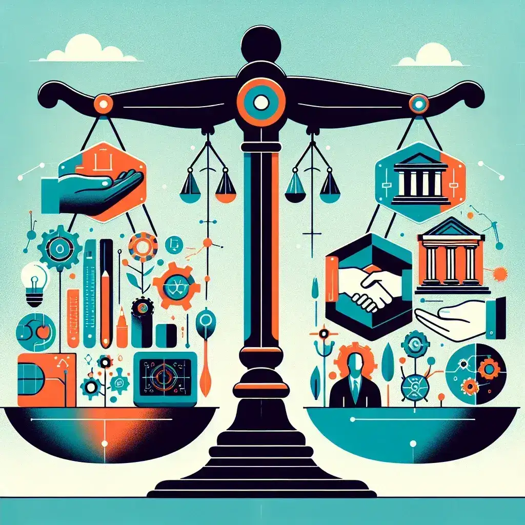 "Grupo diversificado de profissionais discutindo em uma mesa redonda sobre ecossistemas público-privados de inovação tecnológica, simbolizando a colaboração entre setores para impulsionar o avanço tecnológico e a inovação."