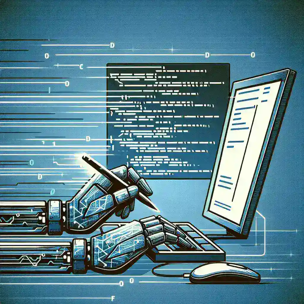 Alt text: "Ilustração de um computador com um script aberto na tela, simbolizando a automação de tarefas simples, conforme discutido no artigo 'Como Automatizar Tarefas Simples com Scripts'."